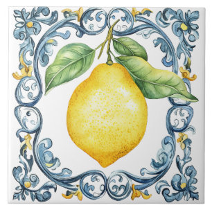 Azulejo Toscano Rústico Mediterráneo Azul y Amarillo
