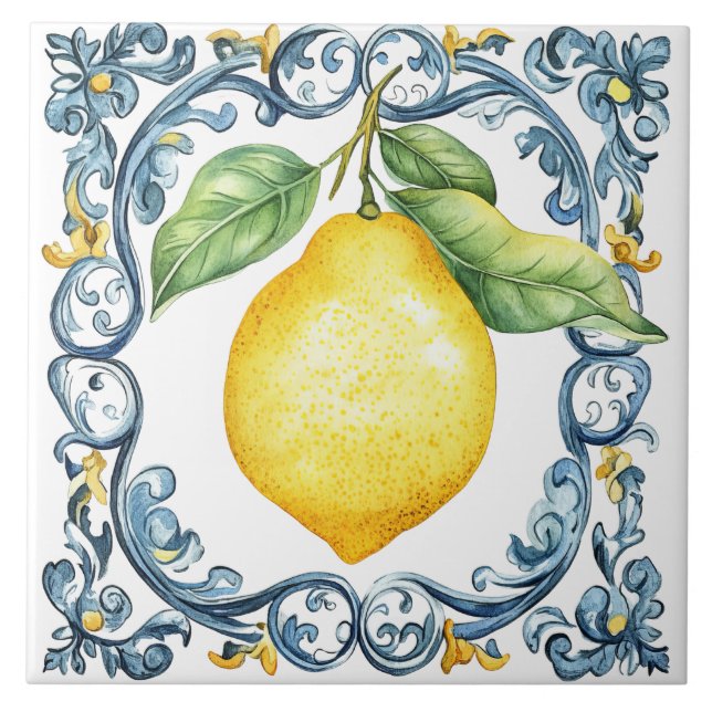 Azulejo Toscano Rústico Mediterráneo Azul y Amarillo (Frente)