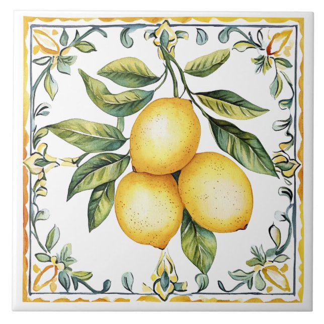 Azulejo Toscano Rústico Mediterráneo Limón Amarillo (Frente)