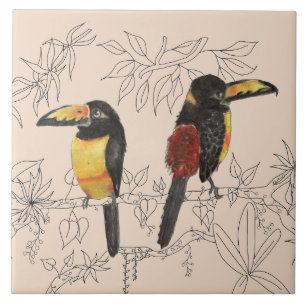 Azulejo Toucans en un mosaico cerámico (B)
