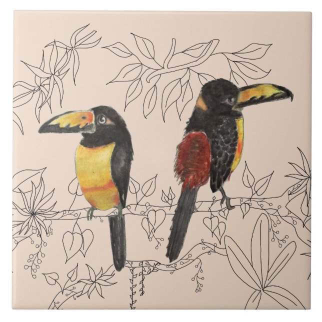 Azulejo Toucans en un mosaico cerámico (B) (Frente)