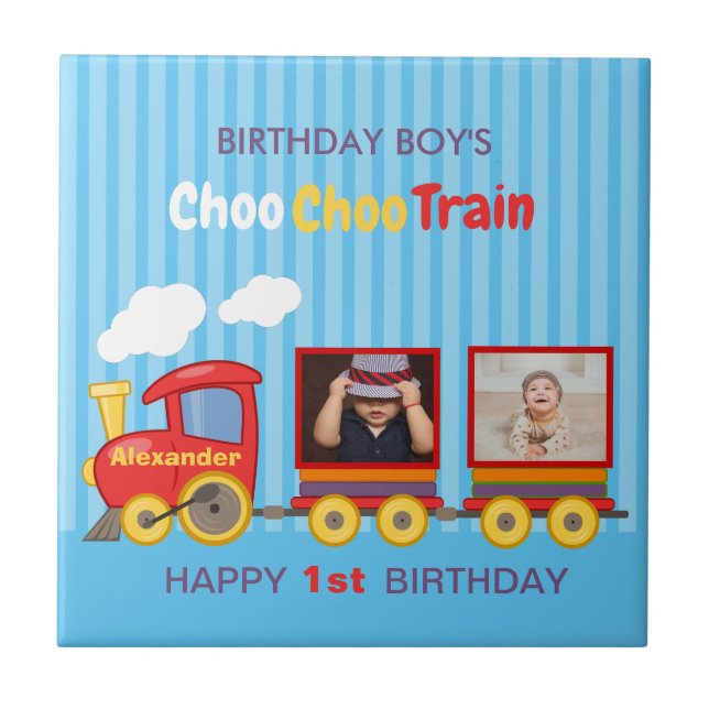 Azulejo Toy Train Toddler Boy Birthday Blue (Frente)