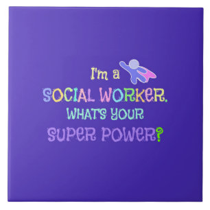 Azulejo Trabajador Social, Diseño Divertido Texto Pastel