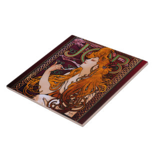 Azulejo TRABAJO de Alphonse Mucha Obra de arte Art Nouveau