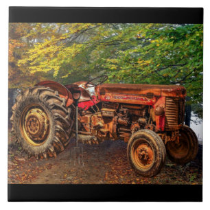 Azulejo Tractor de granjas rojas Vintage