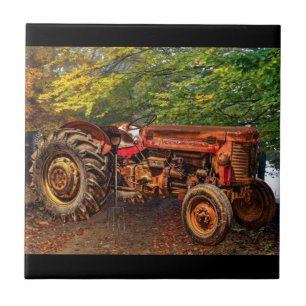 Azulejo Tractor de granjas rojas Vintage