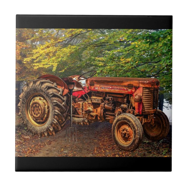 Azulejo Tractor de granjas rojas Vintage (Frente)