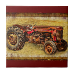 Azulejo Tractor rojo antiguo