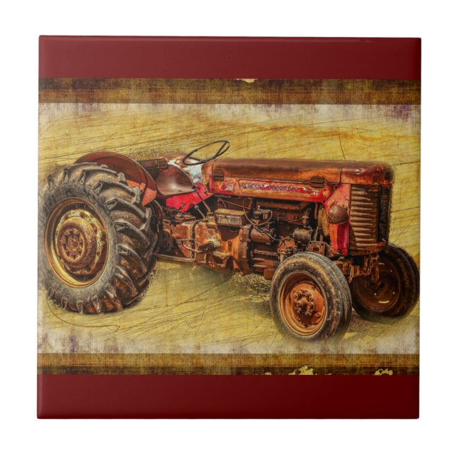 Azulejo Tractor rojo antiguo (Frente)