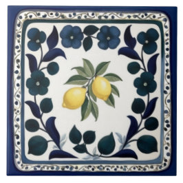 Azulejo Traditional Lemons Dark Blue and White Floral