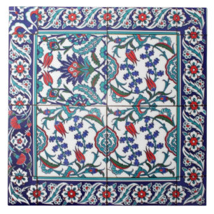 Azulejo Traditional Turkish Iznik Tile  Red and Blue Flora