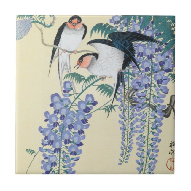 Azulejo Trague y glicinia de Ohara Koson (Frente)