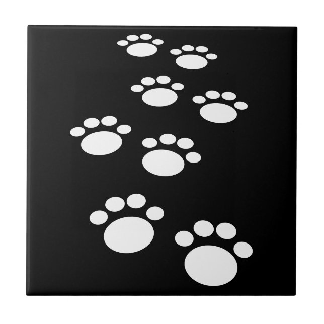 Azulejo Trail De Paw De Personalizado Blanco Y Negro Cuadr (Frente)