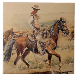 Azulejo "Trail Drive" 2 Arte Occidental de Edward Borein