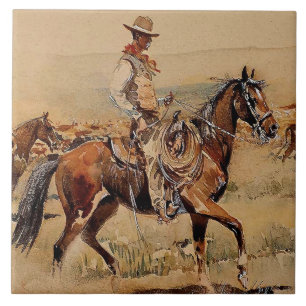 Azulejo “Trail Drive”  2 Arte Occidental por Edward Borein