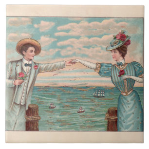 Azulejo Traje de novios en la playa victoriana en el océan