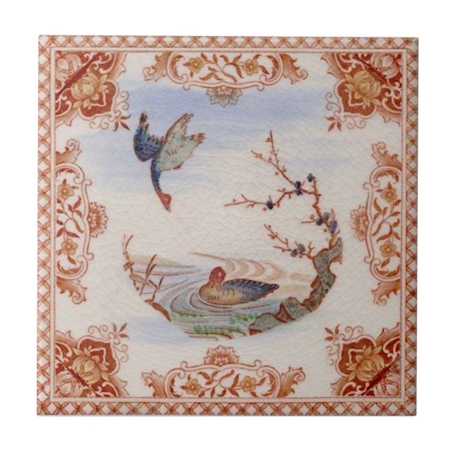 Azulejo Tranferware francés estético con Ducks Repro (Frente)