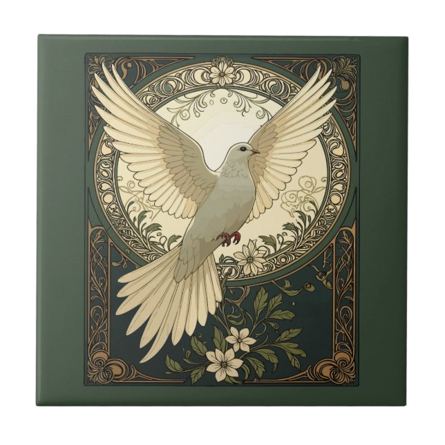 Azulejo Tranquil Peace Dove And Nature Illustration (Frente)