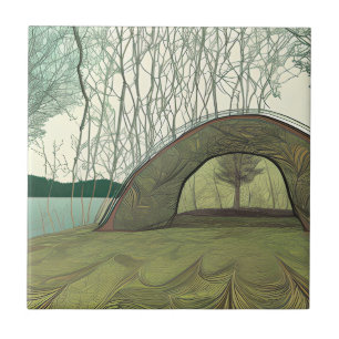 Azulejo Tranquilidad y apacible escena de camping