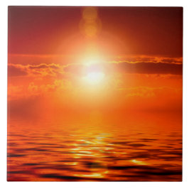 Azulejo Tranquilo Naranja Sunset Golden Sky sobre el océan