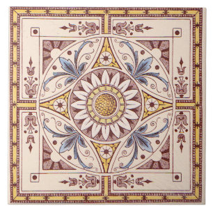Azulejo Transferware de Girasol Victoriano Repro Intrictiv