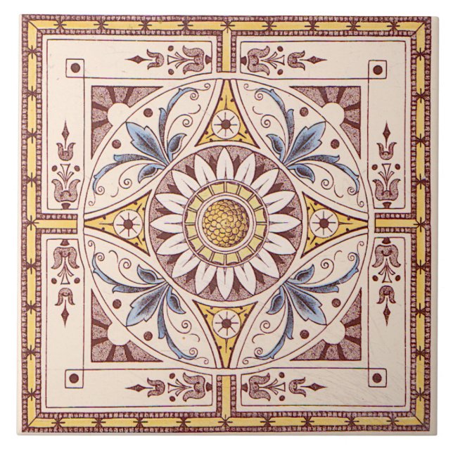 Azulejo Transferware de Girasol Victoriano Repro Intrictiv (Frente)