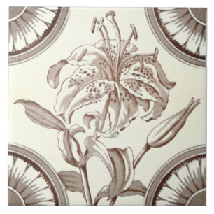 Azulejo Transferware Sepia Lily, victoriano Repro 1885
