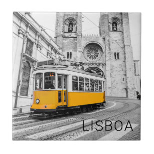 Azulejo Tranvía retro de Lisboa Calle Portugal Vintage