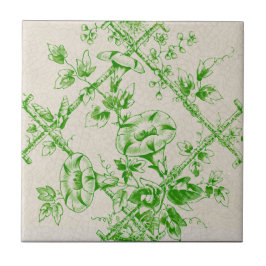 Azulejo Trasferware Repro Floral Crema Verde