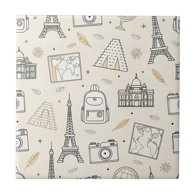 Azulejo Travel Doodle Seamless Pattern (Frente)