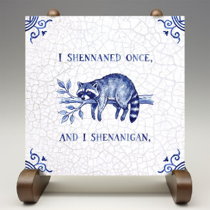 Azulejo Travesura Mapache Fino Delft Azul Estilo Holandés
