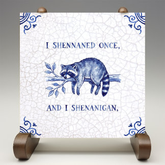 Azulejo Travesura Mapache Fino Delft Azul Estilo Holandés 