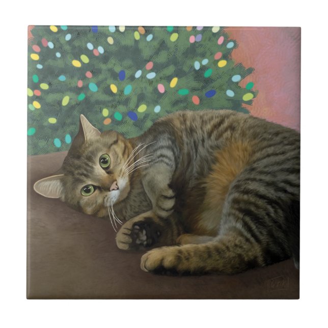 Azulejo Travesuras Alegres - Gatito de Navidad   (Frente)