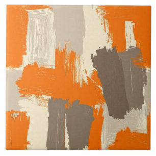 Azulejo Trazos abstractos de pincel artesanal naranja atre