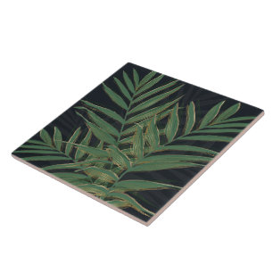 Azulejo Trazos Dorados de Hojas de Palma Verdes de Moda Di