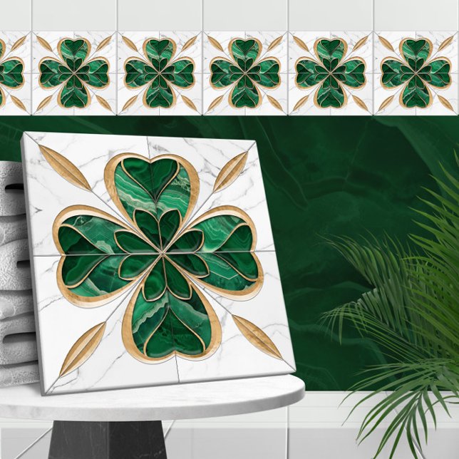 Azulejo Trébol de cuatro hojas - Mármol verde y blanco y o (Subido por el creador)