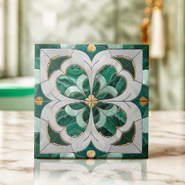 Azulejo Trébol de cuatro hojas - Mármol verde y perla