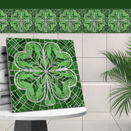 Azulejo Trébol de cuatro hojas - Mármol verde y perla