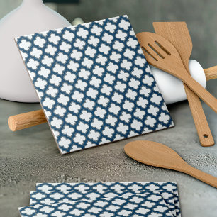 Azulejo Trellis azul blanco y naval, Entramado, Quatrefoil