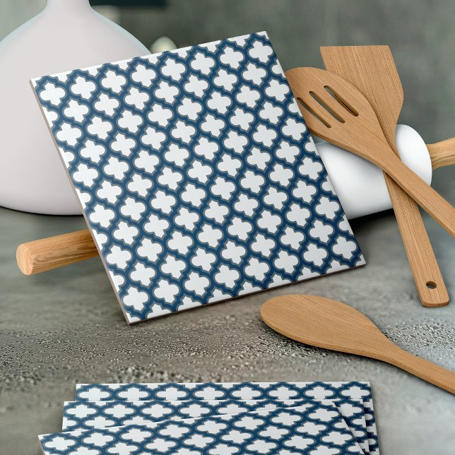 Azulejo Trellis azul blanco y naval, Entramado, Quatrefoil (Subido por el creador)