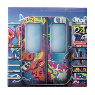 Azulejo Tren de metro con grafitis.