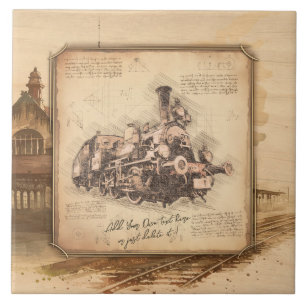 Azulejo Tren de vapor vintage / Locomotora Art. Regalo de