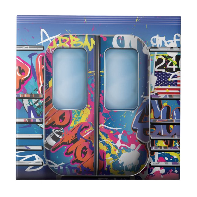Azulejo Tren del metro del graffiti. (Frente)