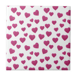 Azulejo Trendy Valentine Pink Glitter Hearts on White