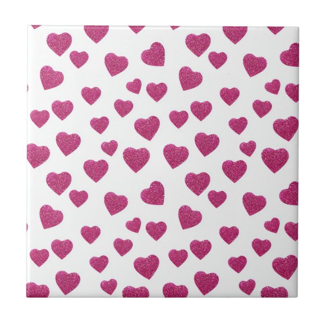 Azulejo Trendy Valentine Pink Glitter Hearts on White (Frente)