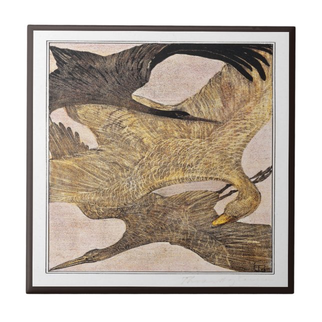 Azulejo Tres aves voladoras arte victoriano holandés (Frente)