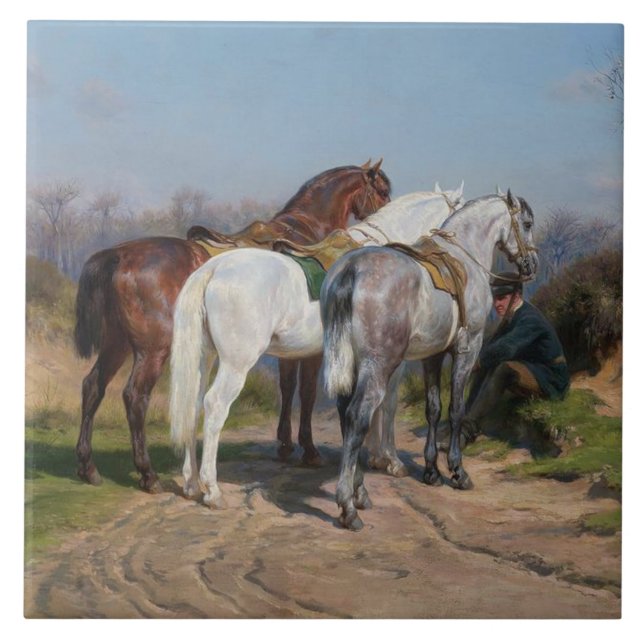 Azulejo Tres caballos de Stallion (por Rosa Bonheur) (Frente)
