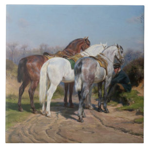 Azulejo Tres caballos sementales (por Rosa Bonheur)