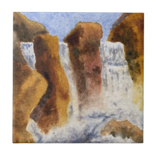 Azulejo Tres cascadas caen por las grandes rocas