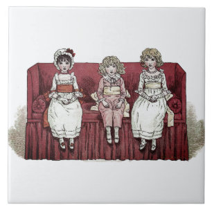 Azulejo Tres Chicas en el sofá rojo Kate Greenaway